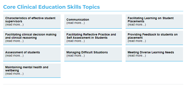 Screen shot of the core clinical education skill section of ClinEdAus